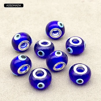 10pcs Grande Buraco Sorte Maus Olhos Contas de Vidro Azul Olhos Espaçador Conector de Esferas De Pulseira, Colar de Jóias que faz Acessórios