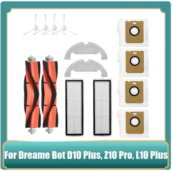 14Pcs Para Dreame Bot D10 Mais RLS3D/Z10 Pro/L10 Plus Robô Aspirador de pó Acessório Principal do Lado do Pincel Filtro de Patacas, Saco de Pó