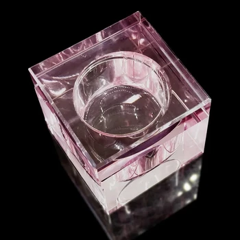 1Pc Quadrado Rosa Espessura de Vidro de Cristal Dappen Copo Com Tampa de Metal da Arte do Prego Ferramentas para o Monômero Líquido Acrílico em Pó Titular