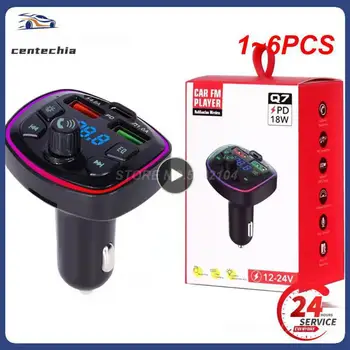 1~6PCS Carro Transmissor FM Bluetooth 5.0 Carregador Leitor de Música MP3 PD 18W-Tipo C Duplo USB 4.2 UM Colorido de Luz Ambiente Cigarro