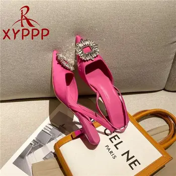 2022 Novas Sandálias Sapatos femininos Dedo Apontado Superficial Nude cor-de-Rosa Diamante Sapatos de Salto Baixo de Volta Tiras de Sapatos de Mulheres Sapatos De Mulher
