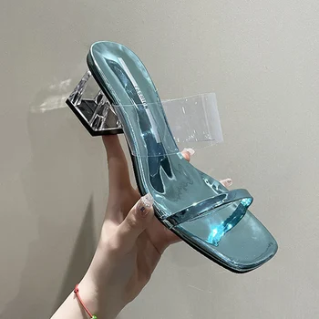 2023 Mulheres Chinelos De Quarto Sexy Pvc Salto Alto Dedo Do Pé Aberto De Verão Nova Moda Robusto Transparente Mulheres Sandálias Bombas De Mulheres Flip-Flops Sapatos