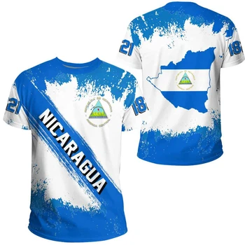 2023 Nova Nicarágua Bandeira 3d T-shirt de Lazer, Top de Moda para Homens e Mulheres Respirável T-shirt de Manga Curta