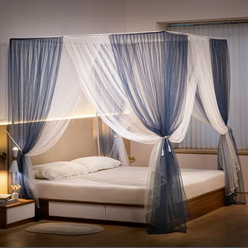 2023 Novo piso rede mosquiteira creme de vento sombreamento de cama, cortina engrossado thread princesa vento estilo coreano