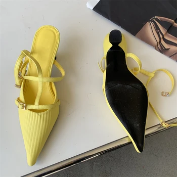 2023 Primavera Nova Marca Mulheres Bombas De Sapatos Da Moda Plissada Dedo Apontado Senhoras Elegantes Slingback Sandálias Zapatilla De Muje