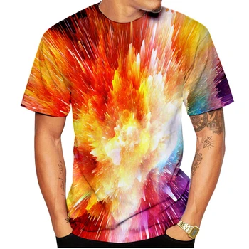 2023 Psicodélico Tonturas 3D-Impresso T-Shirt dos Homens de cor T-Camisa Casual Manga Curta Fogos de artifício Superior T-Shirt
