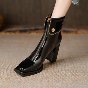 2023 Venda Quente Mulheres Sapatos Novos Tornozelo Botas femininas Dedo do pé Quadrado Zip Saltos Altos Moderno de Alta Qualidade Botas de Senhoras Sapatos de Vestido Zapatos