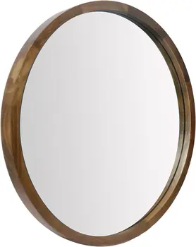 23.6 Polegadas Rodada Espelho para casa de Banho Grande Círculo Espelho de maquilhagem para a Decoração da PAREDE-Moldura de Madeira para porta de Entrada do Quarto a Sala de estar(Dois