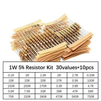 300pcs Kit Resistor 1W 5% 30values X 10pcs Filme de Carbono de Resistência 0.1-750 ohm Conjunto