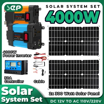 30A Controlador de Carga Solar Solar Kit de 4000W Potência do Inversor com LED de indicação de Bateria de Energia Solar Kit de Sistema de Geração de Dual USB