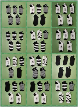 5 pares de bordados em preto e branco vaca meias femininas ins maré meias meias de mulher Harajuku meias listradas meias de algodão
