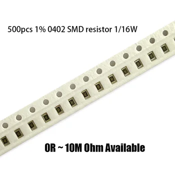 500Pcs 0402 SMD Chip Resistor Fixo 1% 1/16W 1R-910R 1K-910R 1M-10M 10R 15R 18R 20R, 62R 100R 360R 10K 15K 30K DE 360 390K 100 k Ohm