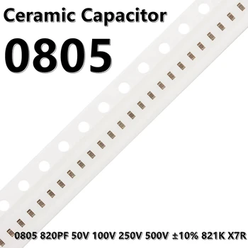 (50pcs) 0805 820PF 50V 100V-250V 500V ±10% 821K X7R 2012 Capacitores Cerâmicos SMD