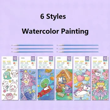 6 Estilo De Cor De Água De Pintura Com O Pincel Portátil Aquarela Pigmento Para O Artista Estudante De Arte De Abastecimento De Jardim De Infância Criança De Artigos De Papelaria