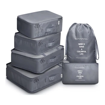 7PCS Conjunto de Viagem, Saco de Armazenamento de Mala Organizer Portable Bagagem Embalagem Cubos Impermeável Saco de Lavagem de Roupas de Armazenamento Para Viagens