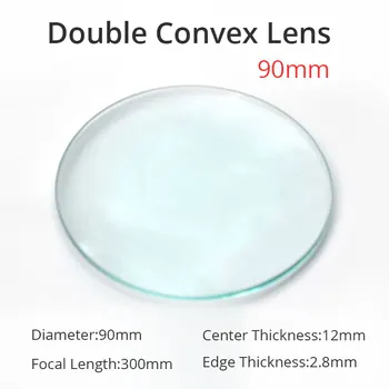 90mm Vidro de Óptica Dupla Convexa Lente de distância Focal de 300mm Verde Biconvexos, Lente de Lupa Lentes Experiência de Física