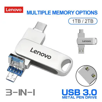 A Lenovo Tipo-C Unidade Flash USB, 3-EM-1 USB 3.0, a Pen Drive de 1TB e 2TB Pendrive 100MB/S de Disco Flash Chave USB frete grátis Para PC/iPhone