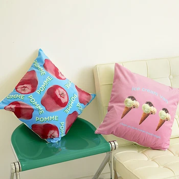 A impressão Alimentos Jogar Travesseiro Caso coreano Estilo Suave de Volta Apoio Capa de Almofada Fronha Decorativo Home Office Decoração 45x45cm