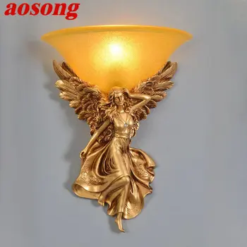 AOSONG Moderna Ouro do Anjo de Luzes de Parede de LED Criativo Vintage Resina Candeeiro de Lâmpada para Casa, Sala, Quarto-de-Cabeceira Decoração
