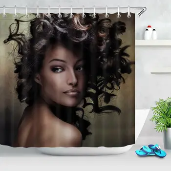 Afro Sexy Lady Mulheres Afro-Americanas Cortina De Chuveiro De Set & Ganchos De Decoração Do Banheiro