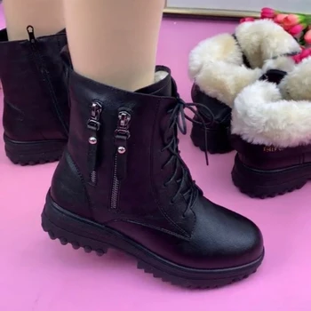 Alta qualidade de mulheres botas de couro, resistente ao desgaste, anti-derrapante botas com cadarço e zíperes laterais, o outono e o inverno, 2023