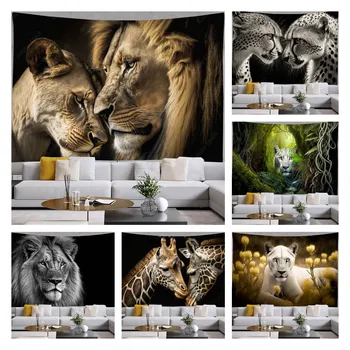 Animais de Tapeçaria Pendurada na Parede para Quarto de Leão, Tigre, Girafa Fox Tapeçarias Decoração de Sala de estar Estética Hippie Arte