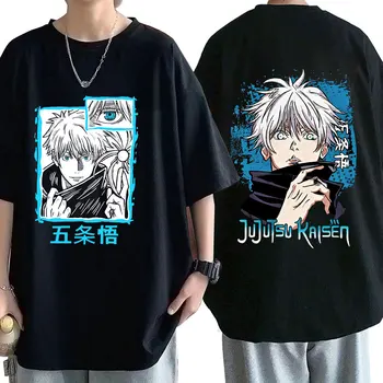 Anime Jujutsu Kaisen Satoru Gojo Impresso T-shirt S-Neck Manga Curta dos Homens das Mulheres T-Shirt Preta de Algodão T-Shirt de grandes dimensões Tops