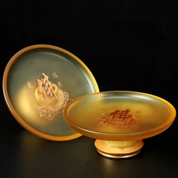 Antigo vidro de Buda prato de fruta de cobre Puro para o prato de fruta Família homenagem a placa de Buda frente homenagem a placa de Guanyin