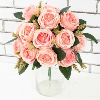 Artificial De Alta Qualidade Rose Bouquet De Noiva Branco De Festa Decoração De Simulação De Seda Falso Buquê De Flores Home Sala