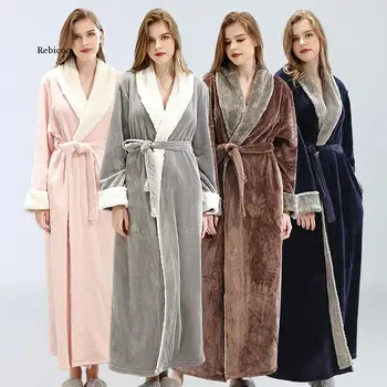 As Mulheres De Longo Roupão De Inverno Quente Roupão De Banho Vestir Vestido De Mulher Roupa De Dormir