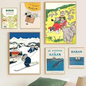 Babar O Elefante Cartoon Cartaz Tela de Pintura Impressões de Arte de Parede Fotos de Quarto Moderno Viveiro de Arte de Parede Decoração Presentes