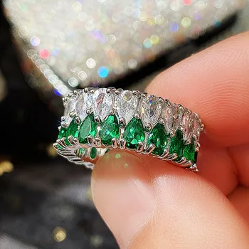 Banhado a ouro zircônia Cúbica de Anéis Para as Mulheres a Abrir Ouro 14K Plated Verde Cristal de Luxo Anel de Dedo Boho Jóias Festa de Casamento de Presente