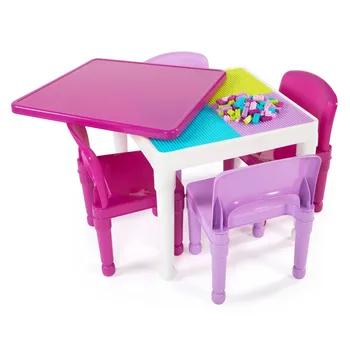Branca de Mesa e cadeiras para Crianças, Móveis para Quarto 2-em-1 Criança de Plástico Atividade de Mesa e 4 Cadeiras Conjunto de Berços Garoto Secretária