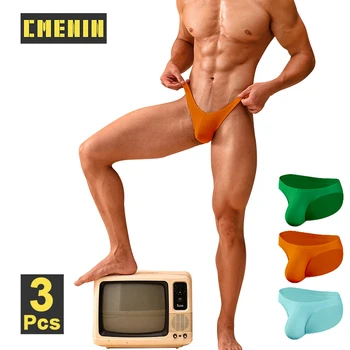 CMENIN 3Pcs Modal Homens Sexy Cueca de Cintura Baixa Bunda Elevador de Homens de Cuecas de Biquíni Moda Colorida Gays de Homens de Cueca Jockstrap