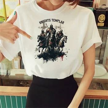 Cavaleiros Templários tshirt mulheres Y2K verão gráfico t-shirt feminina streetwear mangá roupas