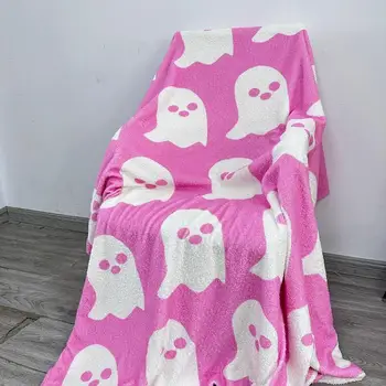 Cor-De-Rosa E Branco Fantasma Cobertor Cor-De-Rosa De Halloween Fantasma Jogar Cobertor Boo Estética Cobertores Macios Jogar Cobertor Para A Sala De Halloween
