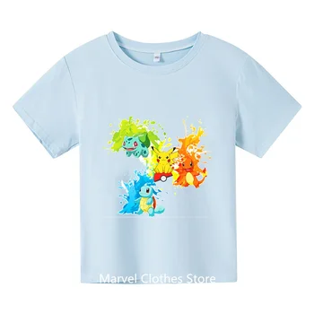 Criança Roupas de Meninas Kawaii Pokemon Camisetas Meninos Crianças T-shirt Miúdos do Cartoon Roupas de Menina Meninos Pikachu T-shirts Anime Tees