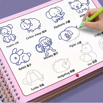 Crianças de Desenho de Livros em 3D Groove Reutilizáveis de ensino Montessori Jogos de Mágica Livro Curioso Copybook para a Prática da Escrita do Livro
