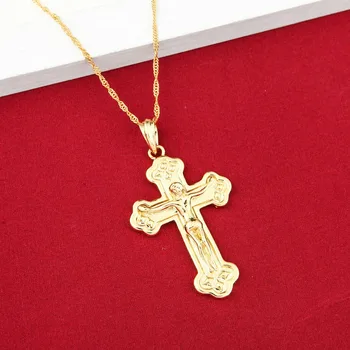 Cruz De Ouro Pingente De Colar De Cor De Ouro Mulheres Homens Jóias Religioso Cruz Da