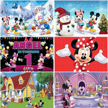 De Disney Do Rato De Minnie Do Mickey De Fotografia Fundos Crianças Do Chuveiro De Bebê Rosa Azul Decoração Personalizada Cenários Studio Photo Booth