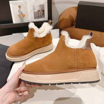 Designer da Marca de Botas de Neve para as Mulheres 2023 Novo de Luxo Quentes, os Peludos de Sapatos da Moda Cor Sólida Plataforma de Calçado