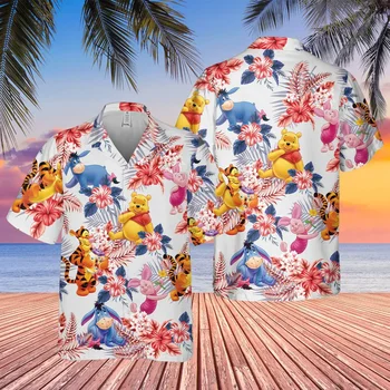 Disney Bisonho Havaiano Camisas de Homens, Mulheres, Crianças Verão de Manga Curta, Camisas Havaianas Disney Camisas de Winnie the Pooh Camisas de Praia