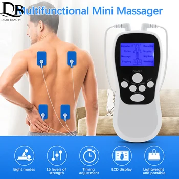 EMS Dezenas de Massagem, Mini Massager Tela Azul Dupla saída de Massagem de Corpo Inteiro Dezenas de Acupuntura Elétrica Terapia Massager do Instrumento