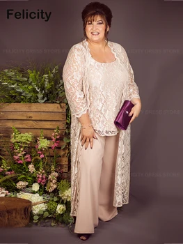 Elegante Macacão/Pantsuit com Casaco Plus Size Mãe da Noiva Vestidos de 2023 Laço de Convidados do Casamento Vestidos de فستان حفلات الزفاف