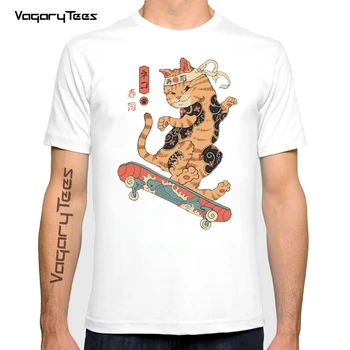 Engraçado Skatana gato anime t-shirt dos homens de verão casual camiseta unisex manga curta Vintage Jogo do Gato Skate mangá streetwear tee