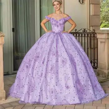 Flor Applique Vestido Quinceanera 2024 Off Ombro Prom Espumante Vestidos De 15 Quinceañera Vestidos De Cocktail, Vestidos De Baile