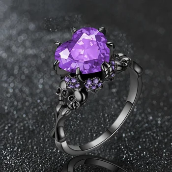 Gótico jóias Anéis de Caveira Halloween Punk Engajamento Anéis Pretos para as Mulheres Vampiro Acessórios Presentes de Natal