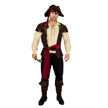 Halloween Fantasia de Pirata Terno para os Homens Pirata Capitão Jack Sparrow Adultos de Luxo Buccaneer dramatização Purim Festa Temática de Roupas