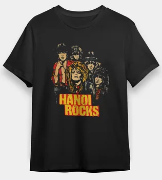 Hanoi Rocks Presente Para a Família Black T-Shirt de Algodão de Todo o Tamanho 1P572