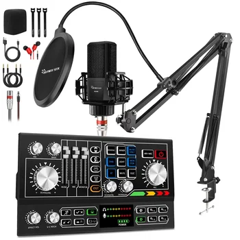 Hayner-Procurar Estúdio de Gravação Tudo-Em-Uma Placa de Som com Microfone de Condensador Mixer ao Vivo Streaming de kit
